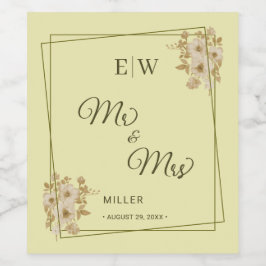 Roos Frame – Monogram Hemels Geel Bruiloft Wijn Etiket