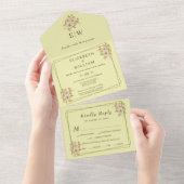Roos Frame – Monogram Himmelsgeel Bruiloft All In One Uitnodiging (Afscheurbaar)