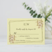 Roos Frame – Monogram Himmelsgeel Bruiloft RSVP Kaartje (Staand voorkant)