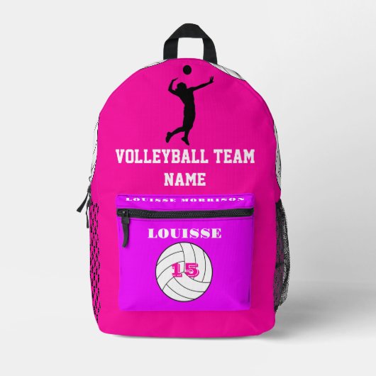 Roos fuchsia roze rugzak volleybalteam (Voorkant)