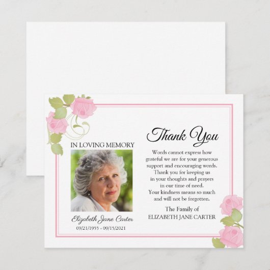 Roos Funeral Hartelijk dank voor uw fotonotitiekaa Bedankkaart (Voorkant / Achterkant)