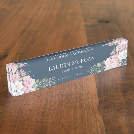 Roos Garden Blue | Bureau Naambord (Zijkant)