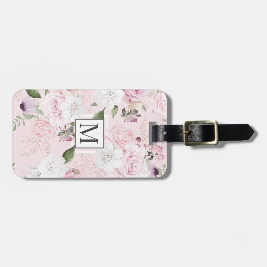 Roos Garden Blush ⎢ Monogram Bagagelabel (Voorkant horizontaal)