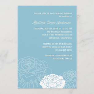 Roos Garden Bridal Shower Invitation - Zacht blauw Kaart