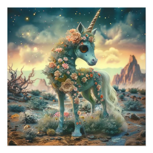 Roos Garden Desert Unicorn Foto Afdruk (Voorkant)