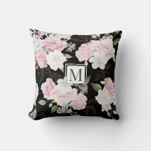 Roos Garden Elegant Floral Monogram Sierkussen
