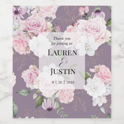 Roos Garden elegant floral Weddenlabel Wijn Etiket (Enkel label)