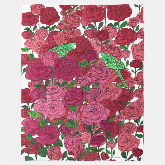 Roos Garden Fleece Deken (Voorkant)