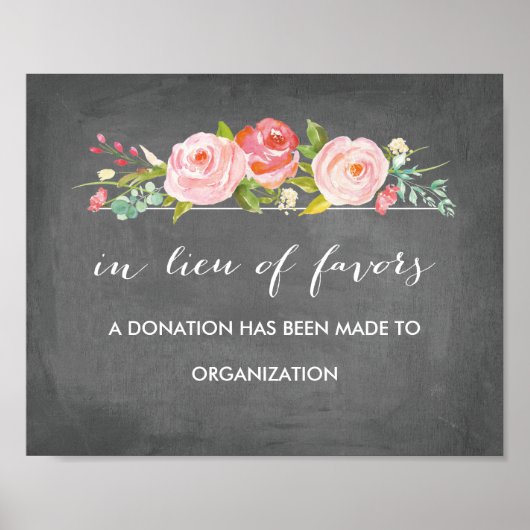 Roos Garden Floral Chalkboard in plaats van Favors Poster (Voorkant)