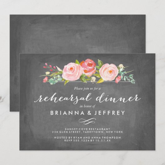 Roos Garden Floral Chalkboard repetitie diner Kaart (Voorkant / Achterkant)