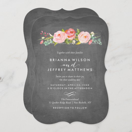 Roos Garden Floral Chalkboard Weddenschap Kaart (Voorkant / Achterkant)