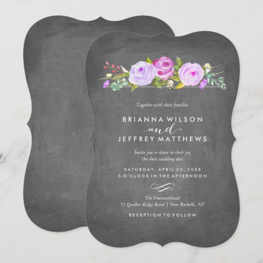 Roos Garden Floral Chalkboard Weddenschap Kaart (Voorkant / Achterkant)