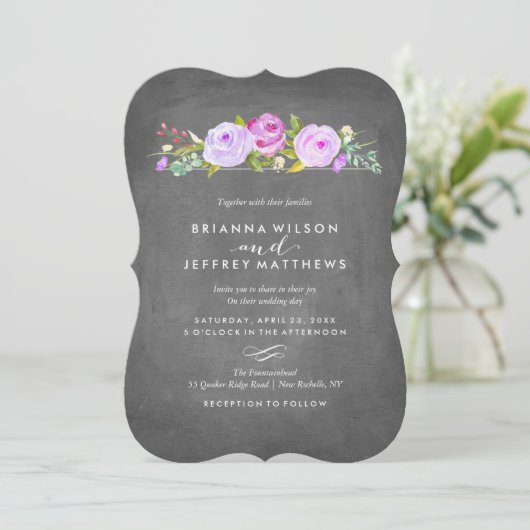 Roos Garden Floral Chalkboard Weddenschap Kaart (Staand voorkant)