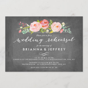 Roos Garden Floral Chalkboard Wedding Rehearal Kaart