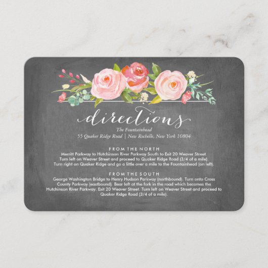 Roos Garden Floral Directions Wedding Card Informatiekaartje (Voorkant)