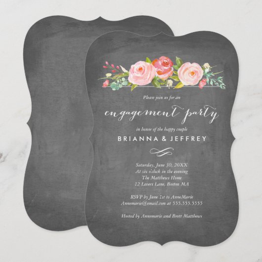 Roos Garden Floral Engagement Party Invitation Kaart (Voorkant / Achterkant)