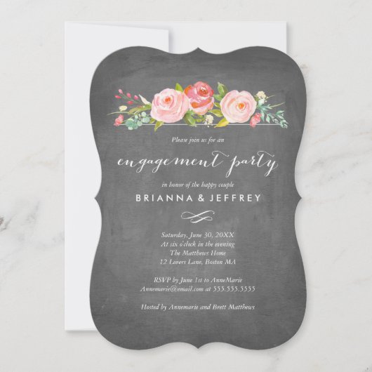 Roos Garden Floral Engagement Party Invitation Kaart (Voorkant)