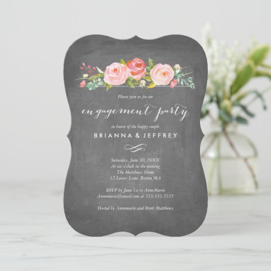 Roos Garden Floral Engagement Party Invitation Kaart (Staand voorkant)