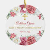 Roos Garden Floral Girl Foto eerste Heilige Commun Keramisch Ornament (Voorkant)