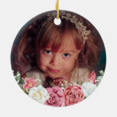 Roos Garden Floral Girl Foto eerste Heilige Commun Keramisch Ornament (Achterkant)