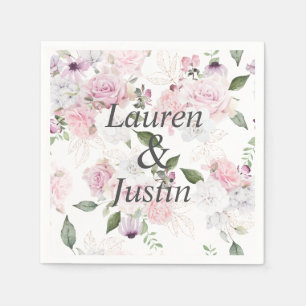 Roos Garden floral Monogram Weddenschap Napkin Servet