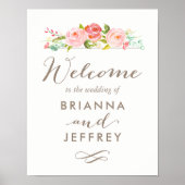 Roos Garden Floral Weddenschap Welkomstteken Poster (Voorkant)