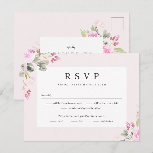 Roos Garden Floral Wedding RSVP Reply Kaart (Voorkant / Achterkant)