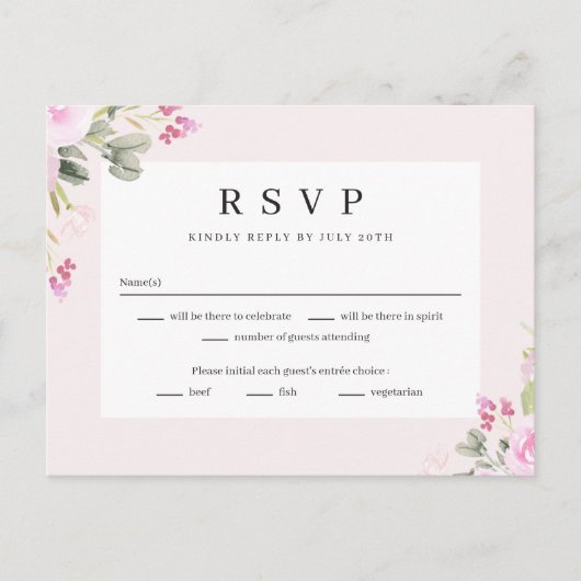 Roos Garden Floral Wedding RSVP Reply Kaart (Voorkant)