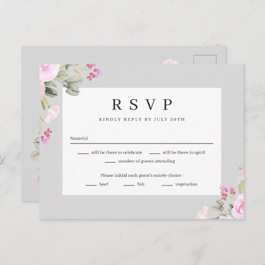 Roos Garden Floral Wedding RSVP Reply Kaart (Voorkant / Achterkant)