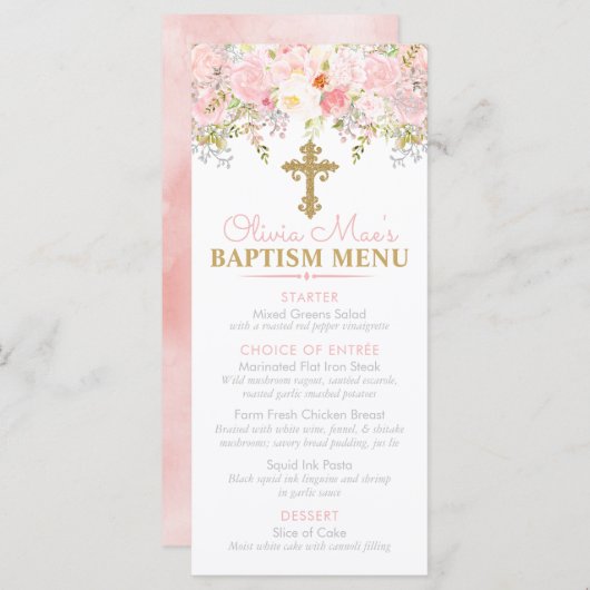 Roos Garden Girl Baptism Custom Event Menu (Voorkant / Achterkant)