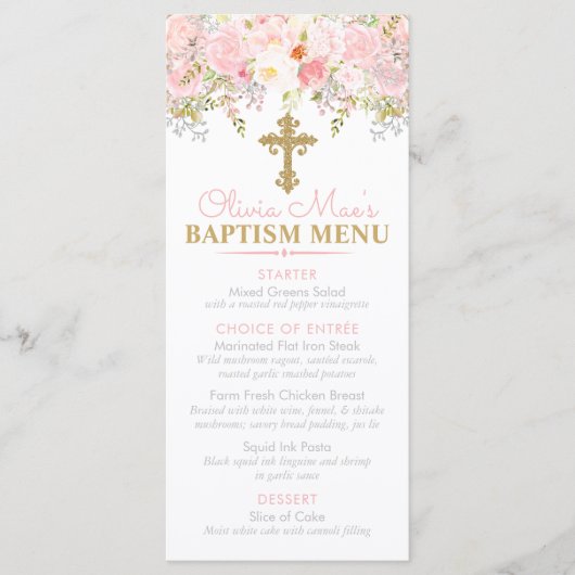 Roos Garden Girl Baptism Custom Event Menu (Voorkant)