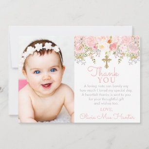 Roos Garden Girl Baptism Foto Bedankkaart