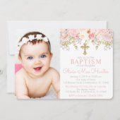 Roos Garden Girl Baptism Fotouitnodiging Kaart (Voorkant)