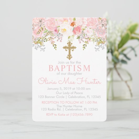 Roos Garden Girl Baptism Kaart (Staand voorkant)