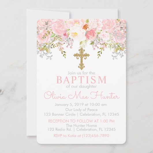 Roos Garden Girl Baptism Kaart (Voorkant)