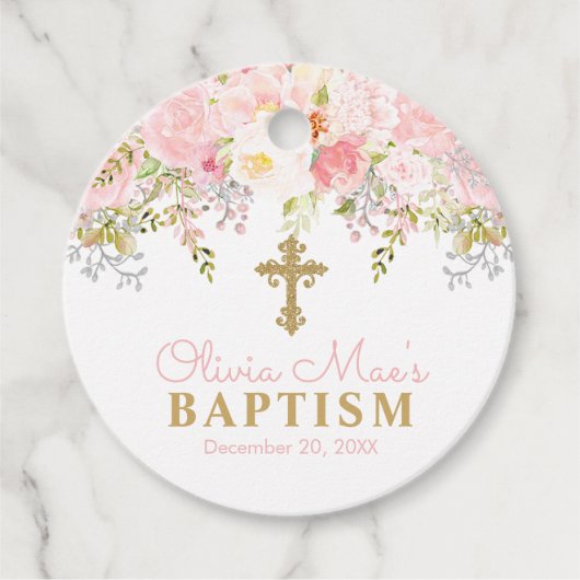 Roos Garden Girl Baptism Pink & Gold Bedankjes Labels (Voorkant)
