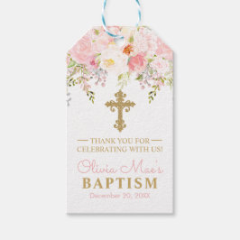 Roos Garden Girl Baptism Pink & Gold Favor Cadeaulabel