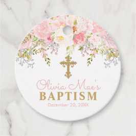 Roos Garden Girl Baptism Roze foto's met gunstige Bedankjes Labels