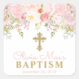 Roos Garden Girl Baptism Square Stickers