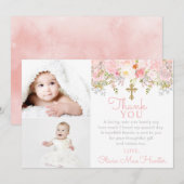 Roos Garden Girl Baptism Twee foto Dank je wel Bedankkaart (Voorkant / Achterkant)