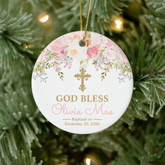 Roos Garden Girl Baptisme God Bless Foto Keramisch Ornament (Boom)