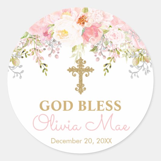 Roos Garden Girl God Bless Baptism Favor Stickers (Voorkant)