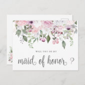 Roos Garden Maid of Honor Invitation Briefkaart (Voorkant / Achterkant)