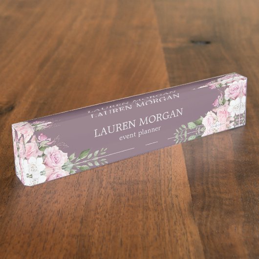 Roos Garden Mauve | Bureau Naambord (Zijkant)