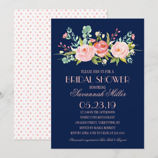 Roos Garden Midnight Blue | Vrijgezellenfeest Kaart (Voorkant / Achterkant)