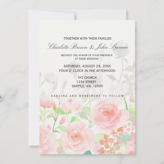 Roos Garden Modern Floral bruiloft Kaart (Voorkant)