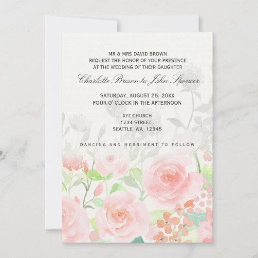 Roos Garden Modern Floral bruiloft Kaart (Voorkant)