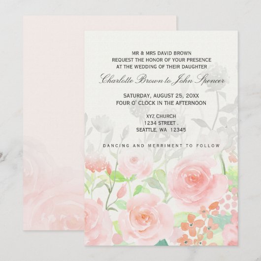 Roos Garden Modern Floral bruiloft Kaart (Voorkant / Achterkant)