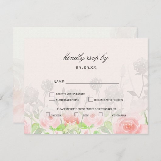 Roos Garden Modern Floral bruiloft rsvp (Voorkant / Achterkant)