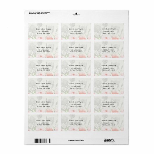 Roos Garden Modern Floral trouwadres label (Full Sheet)